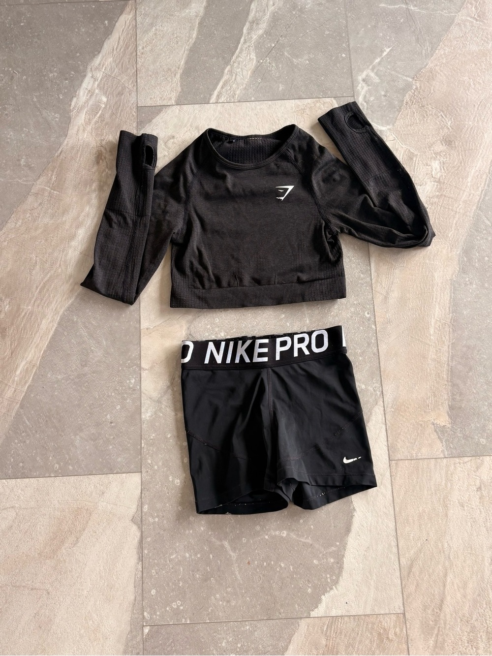 Gymshark Black Long Sleeve Top and Nike shorts bundle